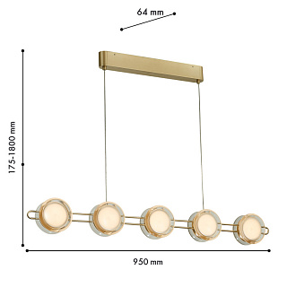 Подвесная люстра 95*6,4*180 см, 40W, Favourite Yo-yo 4334-10P прозрачный акрил, золото, белый акрил