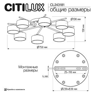 Светильник 75 см, Citilux ESPACE CL243181, черный