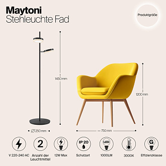 Светодиодный светильник 145 см, 12W, 3000K, Maytoni Fad MOD070FL-L12B3K, черный