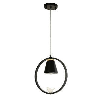 Подвес F-Promo Uccello 2938-1P, W300*H325/1325, каркас матового черного цвета, декоративные вставки из светлого дерева, декоративный элемент в виде белой акриловой птицы