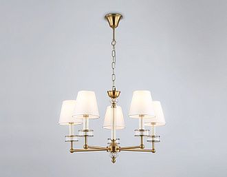 Подвесная люстра с абажурами и хрусталем **44-113 см, 5*E14*40W, K, Ambrella Light High Light LH71021, латунь