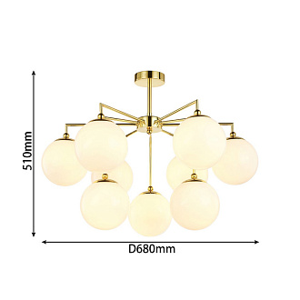 Люстра Favourite Undine 2810-9P, D680*H510, Каркас золотого цвета, плафоны из белого выдувного стекла