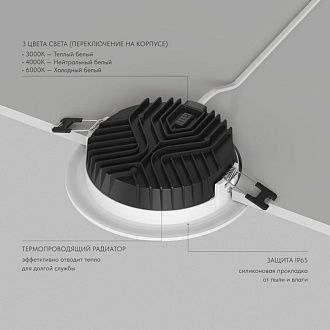 Влагозащищенный светильник *14,3*3,6 см, *LED*1080Lm, 3000-4000-6000K, Denkirs Versa DK2462-WH, белый