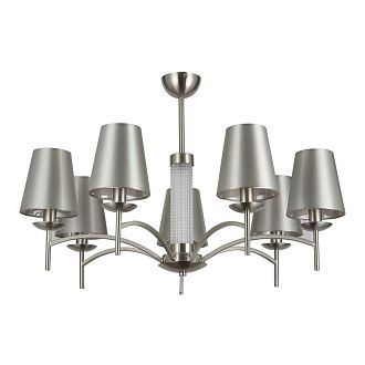 Люстра F-Promo Velum 2906-7P, D800*H520, никеля, плафоны из серой атласной ткани, декоративный стеклянный элемент