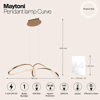 Светодиодный светильник 92 см, 42W, 4000K, Maytoni MOD156PL-L52G4K, золото