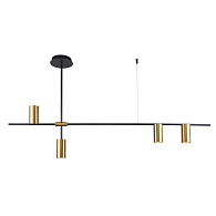 Люстра F-Promo Shanku 3098-4P, L1230*W140*H650, каркас черного матового цвета, плафоны и декоративный элемент цвета латуни, лампу GU10 можно менять