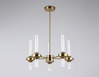 Люстра со стеклянными плафонами на штанге **69- см, 10*G9*30W, K, Ambrella Light High Light LH55358, латунь