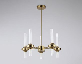 Люстра со стеклянными плафонами на штанге **69- см, 10*G9*30W, K, Ambrella Light High Light LH55358, латунь