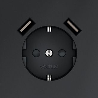 Розетка встраиваемая Voltum S70 с заземлением и защитными шторками, 16А, с USB, A+A, графит пластик Soft touch VLS040407