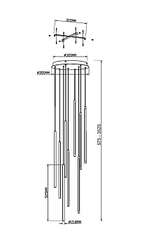 Каскадная люстра 35*35*352,5 см, LED, 46W, 3000К, Maytoni Light stick MOD236PL-L54BS3K латунный