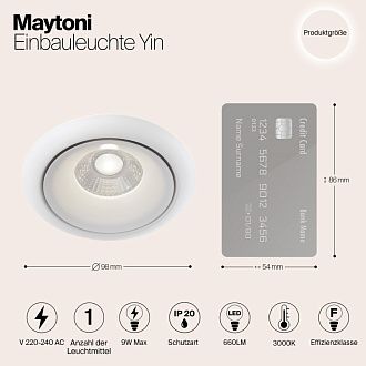 Встраиваемый светильник 10 см, 8W, 3000К, белый, теплый свет, Maytoni Zoom DL031-2-L8W, светодиодный