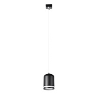 Подвес Favourite Unika 4145-1P, D62*H90/1500, подвесной  светильник на шинопровод черного цвета с закругленным конусообразным плафоном, в который встроено декоративное акриловое кольцо