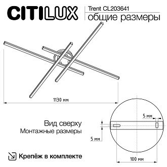 Люстра 120*120*11 см, 100W, 3000-6000K, 22 м2 Citilux Trent CL203641 черный