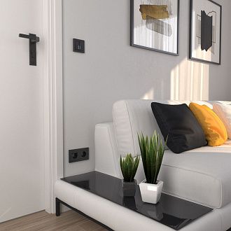 W1222108 Выключатель двухклавишный проходной с подсветкой, hammer черный Werkel, 4690389162640