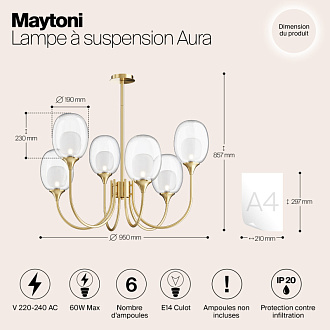 Светильник 95 см, Maytoni Aura MOD016PL-06BS, латунь