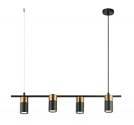 Подвесная люстра Favourite Topper 2825-4P, L710*W100*H140/1140, Каркас черного цвета, плафоны черного и золотого цвета