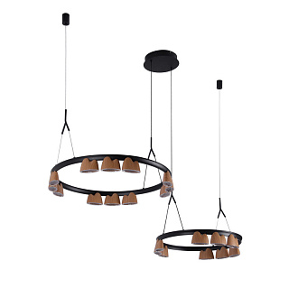 Подвесная люстра 87,5*60*161 см, 94.5W, Favourite Interline 4266-21P матовый черный, прозрачный акрил с узором, текстура дерева