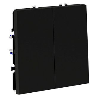 Выключатель с самовозвратом встраиваемый Voltum S70 двухклавишный 10А, черный матовый пластик Soft touch VLS020608