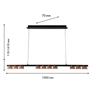Подвесная люстра 135*7*161 см, 48W, Favourite Interline 4266-10P матовый черный, прозрачный акрил с узором, текстура дерева