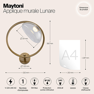 Светодиодный светильник 35 см, 5W, 3000K, Maytoni Moon MOD327WL-L5BS3K1, латунь