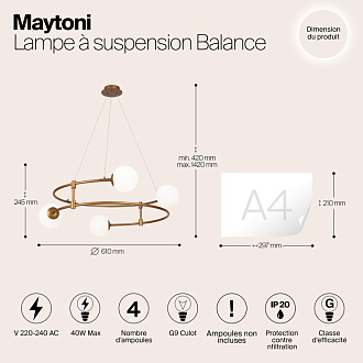 Светильник 61 см, Maytoni Balance MOD317PL-04G, золото