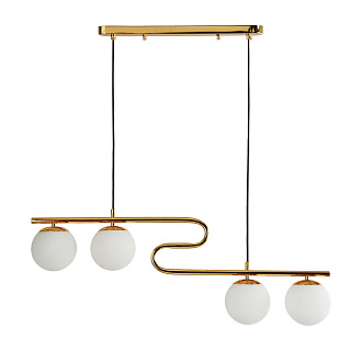 Подвесная люстра F-Promo Collana 4037-4P, L800*W120*H280/1280, каркас изогнутой формы цвета золота, плафоны из белого стекла