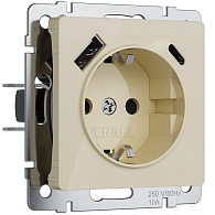 W1171743 Розетка с заземлением, шторками и USB тип A+C, айвори акрил Werkel, 4690389197833
