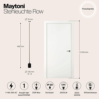 Светильник 145 см, 25W, 3000-6000K, Maytoni Flow MOD147FL-L20BK1, черный
