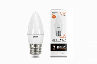 33218 Лампа Gauss Elementary Свеча 8W 520lm 3000K Е27 LED 1/10/100