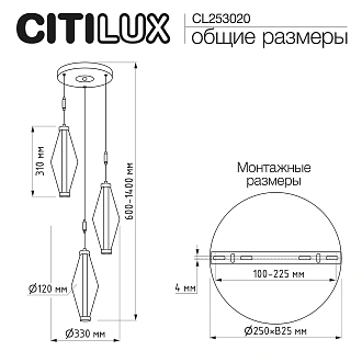 Подвесной светильник *33*60-140 см, *LED*15W, 3000K, Citilux Tanna CL253020, Латунь\Чёрный