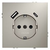 Розетка встраиваемая Voltum S70 с заземлением и защитными шторками, 16А, с USB, A+С, кашемир пластик Soft touch VLS040503