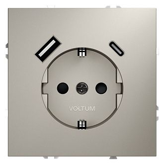 Розетка встраиваемая Voltum S70 с заземлением и защитными шторками, 16А, с USB, A+С, кашемир пластик Soft touch VLS040503
