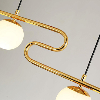 Подвесная люстра F-Promo Collana 4037-4P, L800*W120*H280/1280, каркас изогнутой формы цвета золота, плафоны из белого стекла