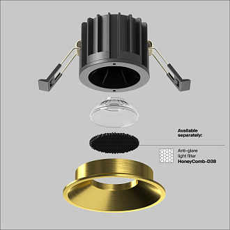 Встраиваемый светильник 8*8*6 см, LED, 12W, 3000К, Maytoni Technical ROUND DL058-12W3K-BS латунный, вр 7,5 см