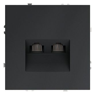 Розетка компьютерная встраиваемая Voltum S70 двойная RJ45+RJ45 кат.6, графит пластик Soft touch VLS060207
