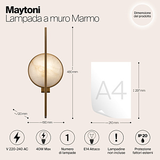 Светильник 48 см, Maytoni Marmo MOD099WL-01G, золото