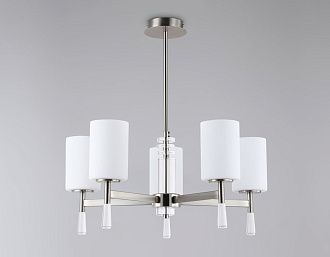 Люстра со стеклянными плафонами на штанге **59- см, 5*E27*60W, K, Ambrella Light High Light LH56251, никель