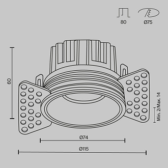Встраиваемый светильник 7,4*7,4*6 см, LED, 12W, 4000К, Maytoni Technical ROUND DL058-12W4K-TRS-BS латунный, вр 7,5 см