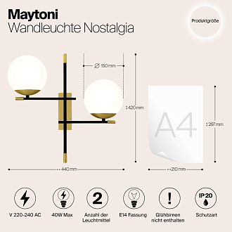 Бра Maytoni Nostalgia MOD048WL-02G, черный-золото