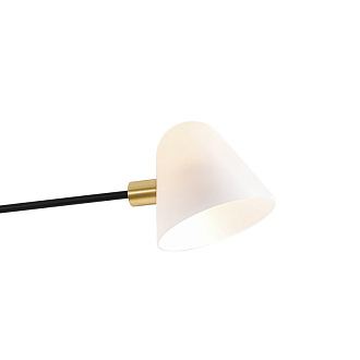 Люстра Favourite Statera 3045-4P, L1335*W850*H510/760, каркас черного цвета, плафоны из белого матового стекла, декоративные элементы цвета золота в виде монеток