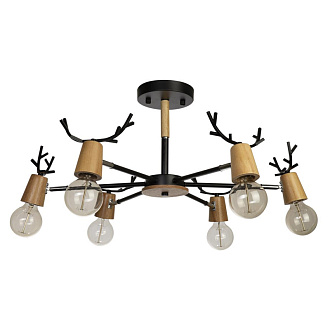 Люстра потолочная LOFT IT Sven 10024/6 Black, диаметр 72 см, черный-дерево