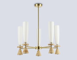 Люстра на штанге с травертином **67,5- см, 5*G9*28W, K, Ambrella Light High Light LH75371, золото
