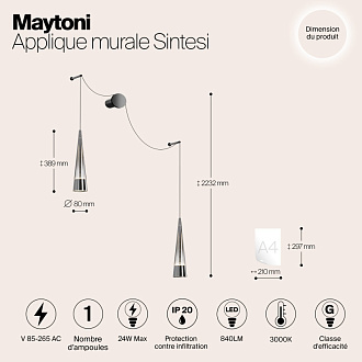 Светодиодный светильник 24W, 3000K, Maytoni Sintesi P090WL-L24CH3K, хром