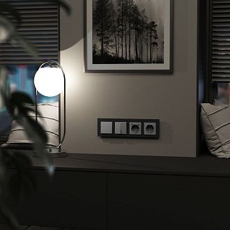 W0043108 Рамка на 4 поста Senso, черный, стекло soft-touch Werkel, 4690389200496