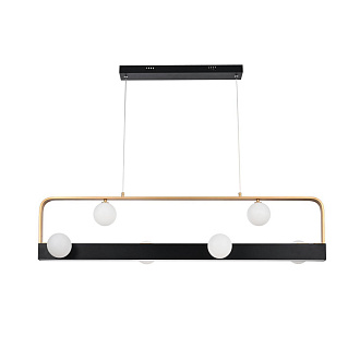 Подвесная люстра Favourite Fitirum 4072-6P, L1200*W240*H200/1200, Каркас черного цвета в сочетании с золотым, плафоны из белого акрила, два источника света - встроенная лента LED и лампы внутри плафонов.