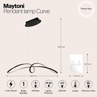 Светодиодный светильник 92 см, 42W, 4000K, Maytoni MOD156PL-L52B4K, черный