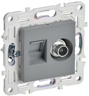 SKANDY Розетка двойная TV+RJ45 кат.6E SK-A15Gr сер. IEK, SK-AK20-2-K03