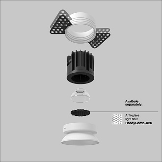 Встраиваемый светильник 6*6*5,3 см, LED, 7W, 3000К, Maytoni Technical ROUND DL058-7W3K-W белый, вр 5,4 см