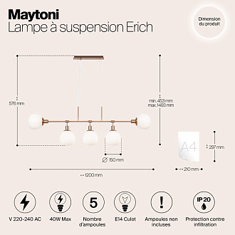 Светильник подвесной Maytoni Erich MOD221-PL-05-G, белый/золото