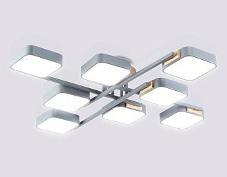 Люстра светодиодная на штанге 96*96*16- см, **W, 3000-6000K, Ambrella Light Comfort FL4889, серый, дерево